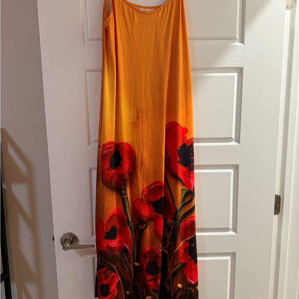 Orange and Red Floral Maxi Dress